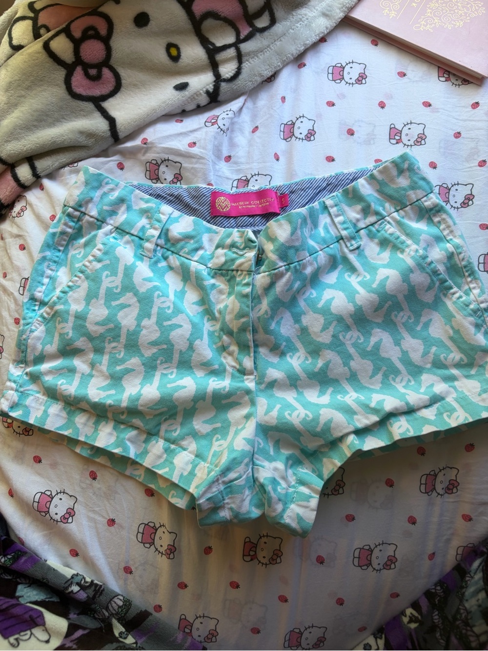 Teal Seahorse-Print Shorts